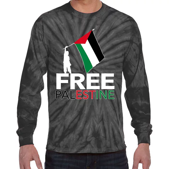 Boy Hold Palestine Flag I Love Free Palestine Gaza Tie-Dye Long Sleeve Shirt