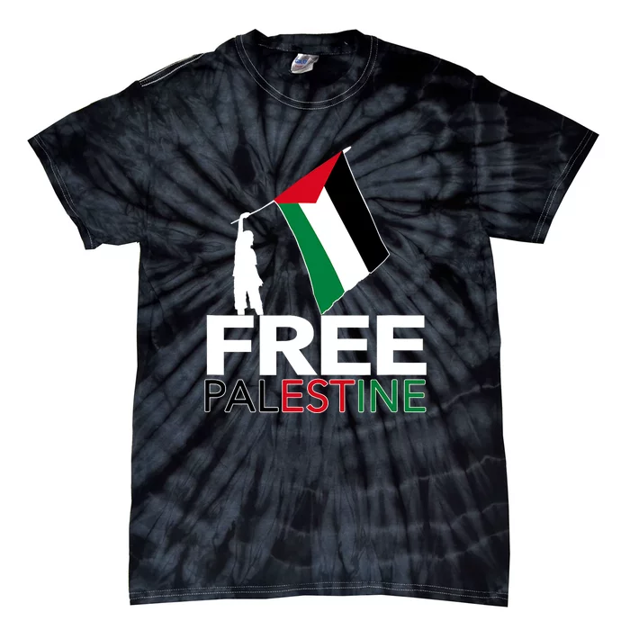 Boy Hold Palestine Flag I Love Free Palestine Gaza Tie-Dye T-Shirt