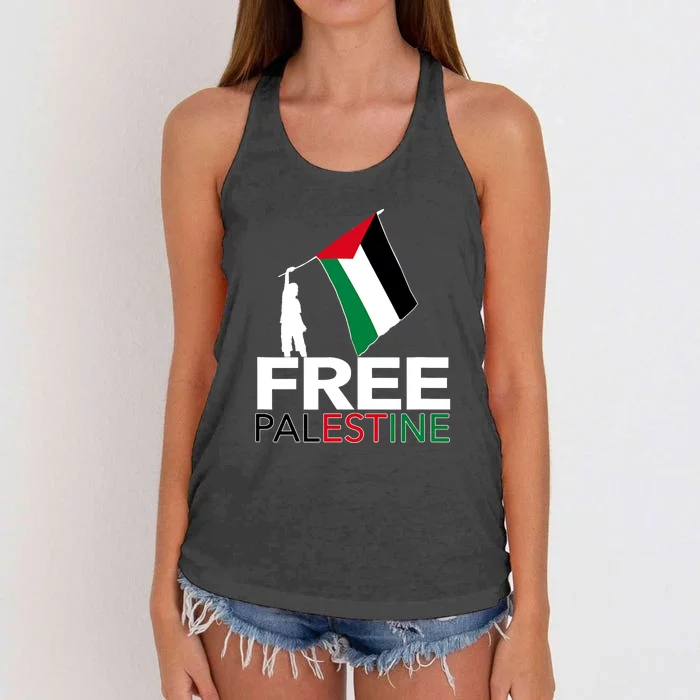 Boy Hold Palestine Flag I Love Free Palestine Gaza Women's Knotted Racerback Tank