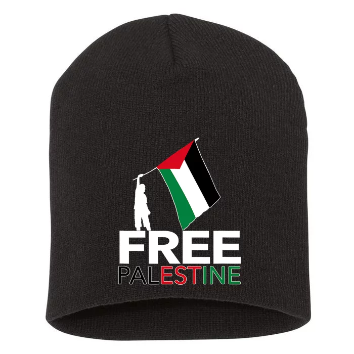 Boy Hold Palestine Flag I Love Free Palestine Gaza Short Acrylic Beanie