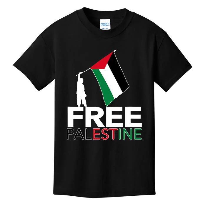 Boy Hold Palestine Flag I Love Free Palestine Gaza Kids T-Shirt