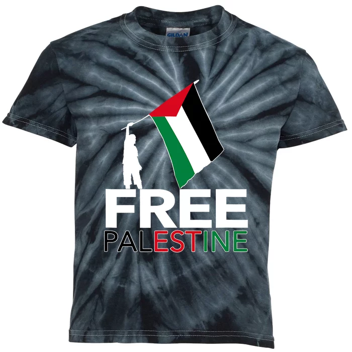 Boy Hold Palestine Flag I Love Free Palestine Gaza Kids Tie-Dye T-Shirt