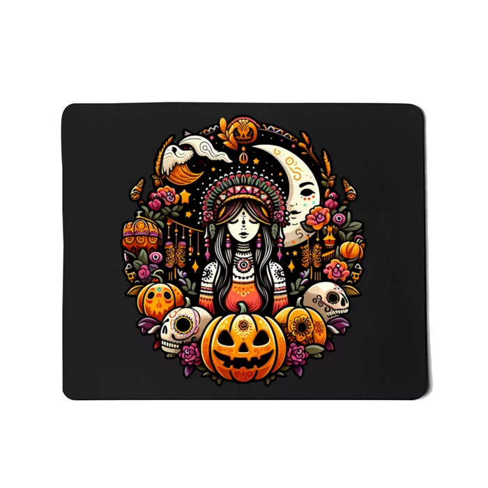 Boho Halloween Pumpkin Skulls Moon Stylish Spooky Casual Fun Mousepad