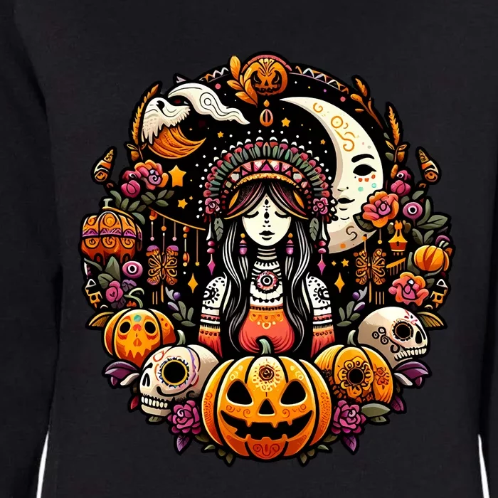 Boho Halloween Pumpkin Skulls Moon Stylish Spooky Casual Fun Womens California Wash Sweatshirt