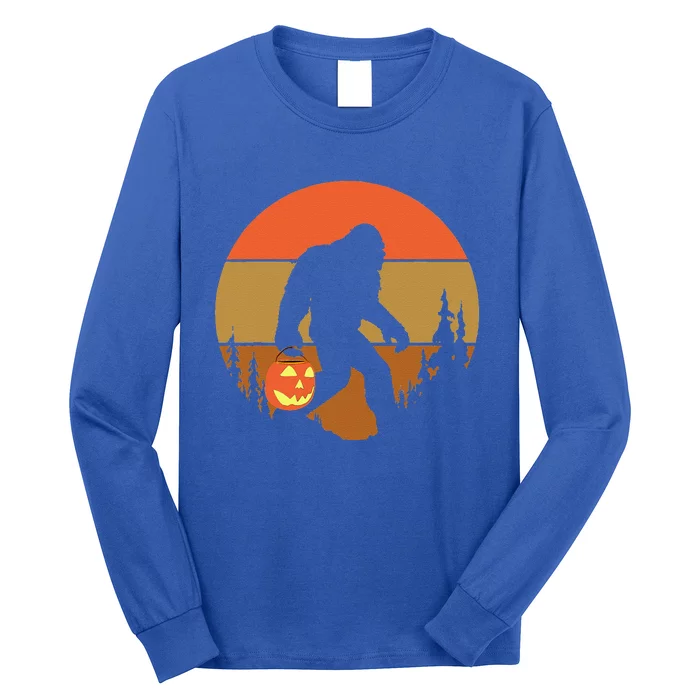 Bigfoot Halloween Pumpkin Retro Sunset Trick Or Treat Gift Long Sleeve Shirt