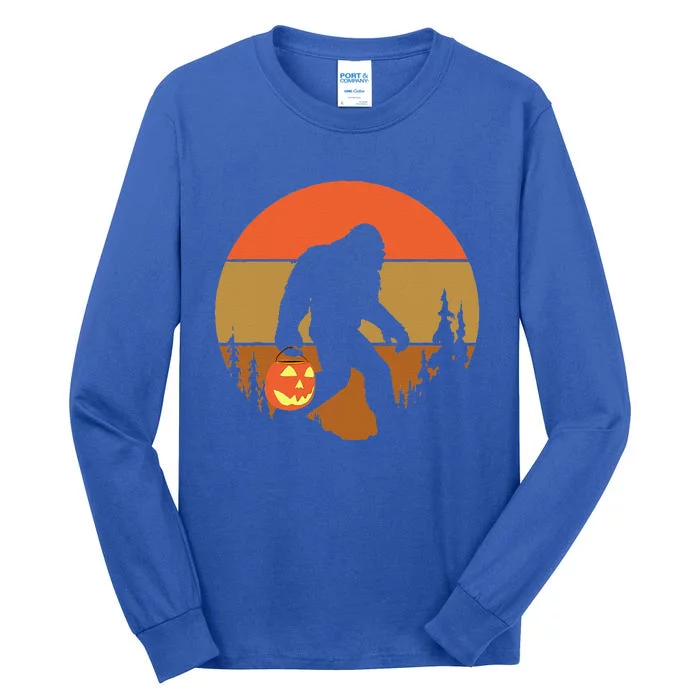 Bigfoot Halloween Pumpkin Retro Sunset Trick Or Treat Gift Tall Long Sleeve T-Shirt