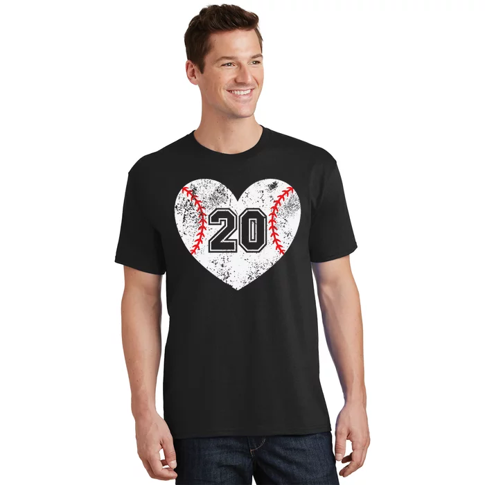 Baseball Heart Player 20 Baseball Mom Dad Varsity Team T-Shirt