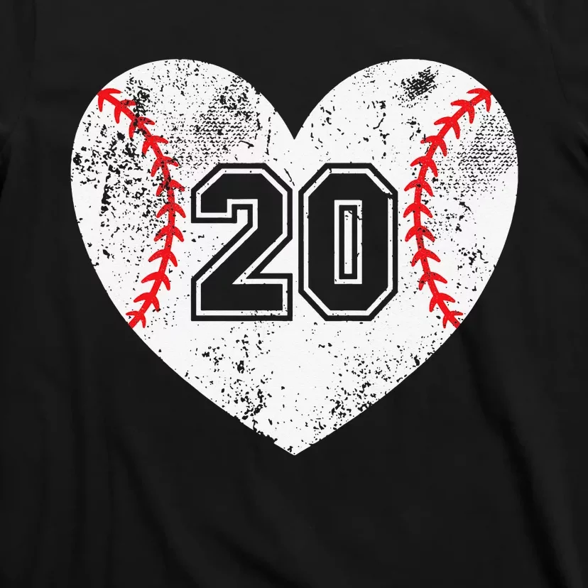 Baseball Heart Player 20 Baseball Mom Dad Varsity Team T-Shirt