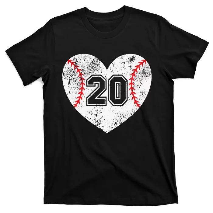 Baseball Heart Player 20 Baseball Mom Dad Varsity Team T-Shirt