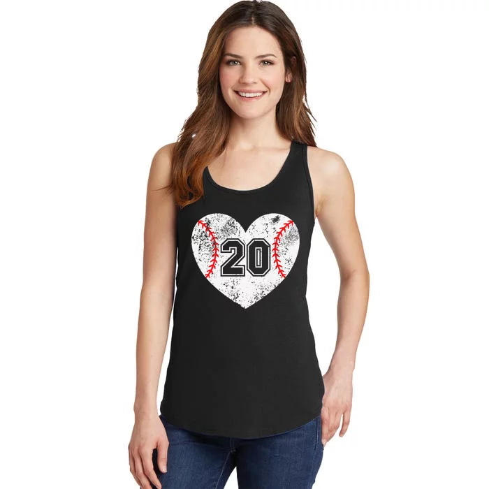 Baseball Heart Player 20 Baseball Mom Dad Varsity Team Ladies Essential Tank