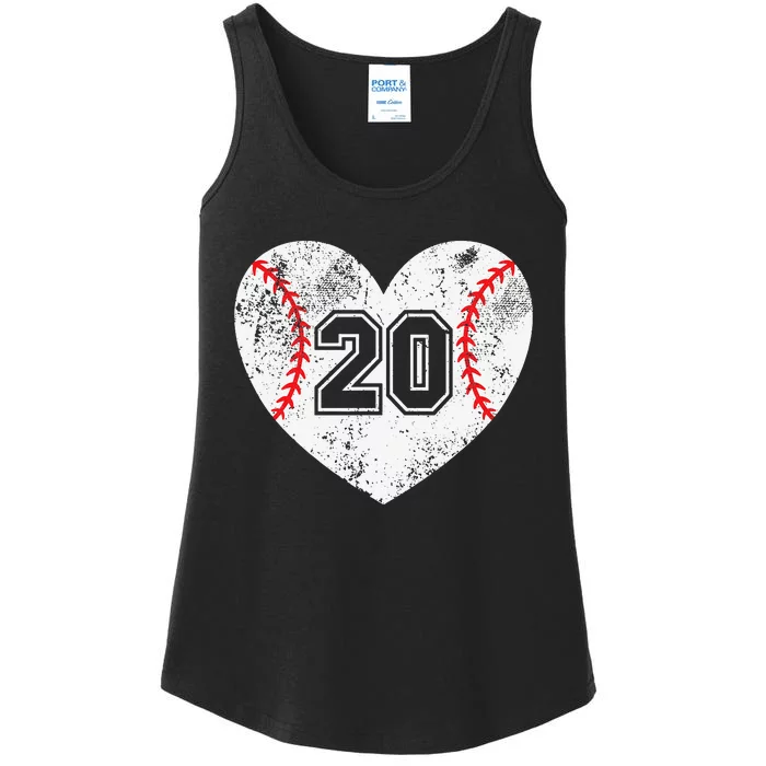 Baseball Heart Player 20 Baseball Mom Dad Varsity Team Ladies Essential Tank