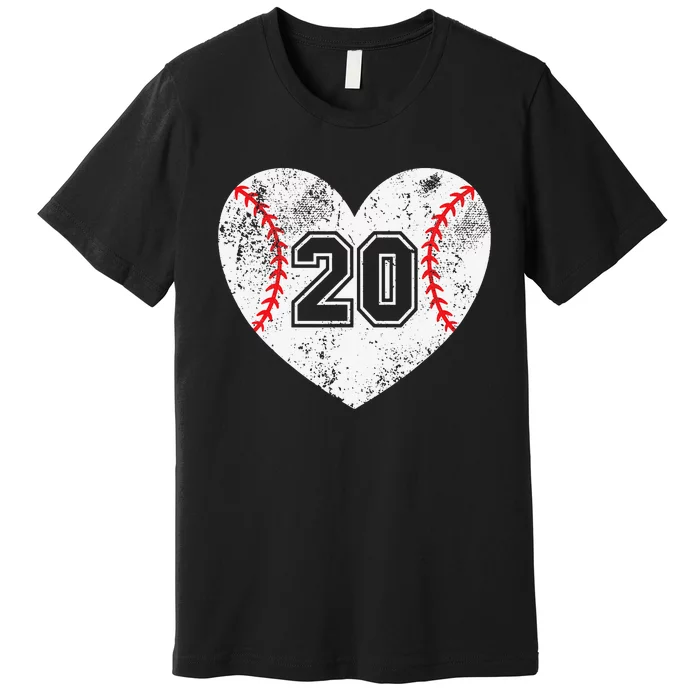 Baseball Heart Player 20 Baseball Mom Dad Varsity Team Premium T-Shirt