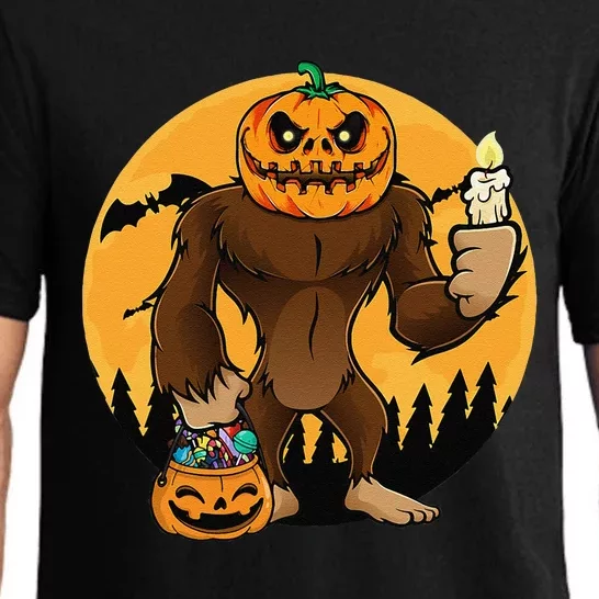 Bigfoot Halloween Pumpkin Head Sasquatch Candy Bucket Gift Pajama Set