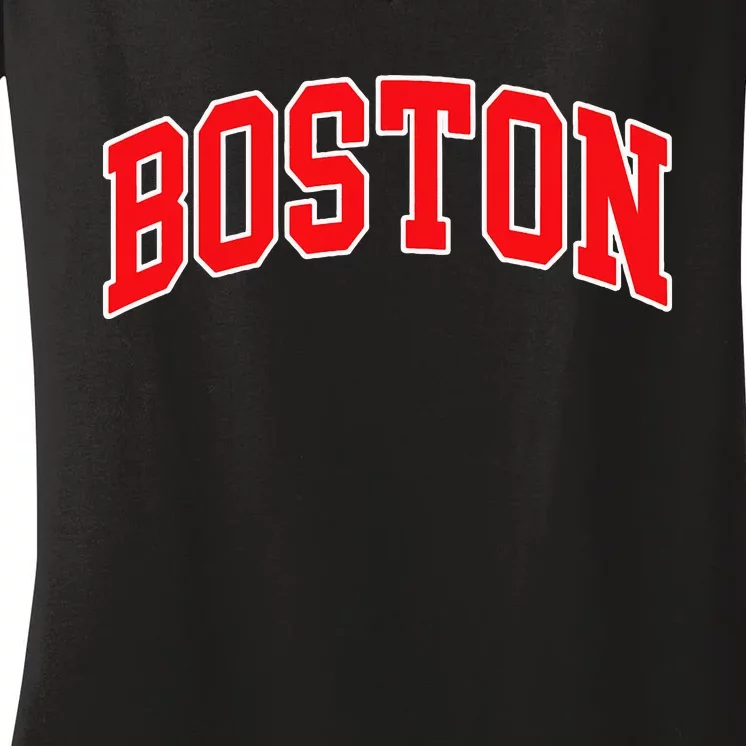 Boston Hometown Pride Throwback Design Print Classic Women's V-Neck T-Shirt