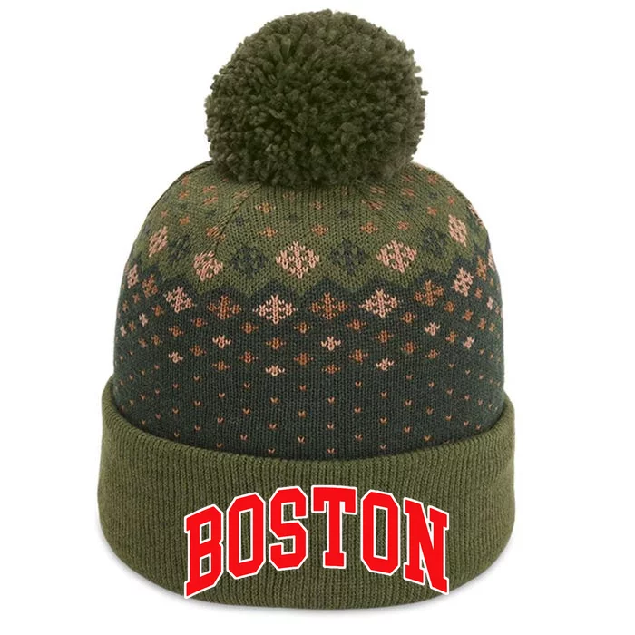 Boston Hometown Pride Throwback Design Print Classic The Baniff Cuffed Pom Beanie