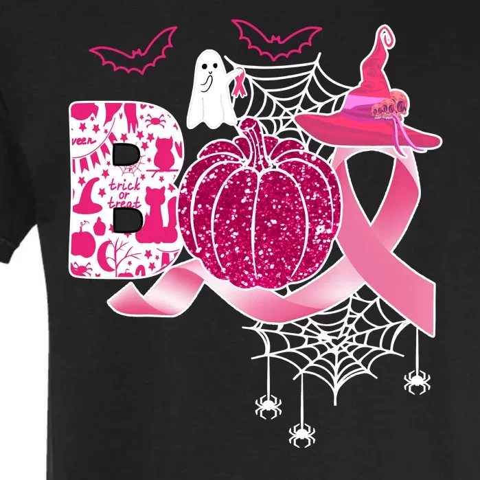 Boo Halloween Pumpkin Pink Ribbon Witch Ghost Breast Cancer Garment-Dyed Heavyweight T-Shirt