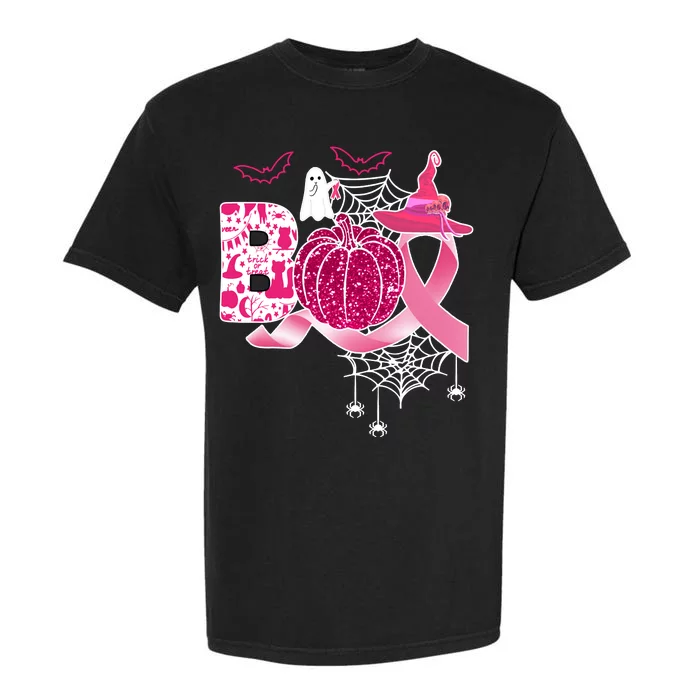 Boo Halloween Pumpkin Pink Ribbon Witch Ghost Breast Cancer Garment-Dyed Heavyweight T-Shirt