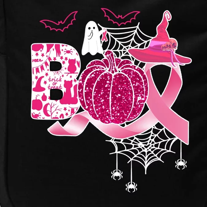 Boo Halloween Pumpkin Pink Ribbon Witch Ghost Breast Cancer Impact Tech Backpack