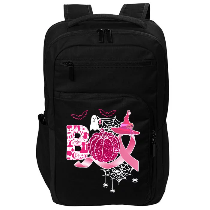 Boo Halloween Pumpkin Pink Ribbon Witch Ghost Breast Cancer Impact Tech Backpack