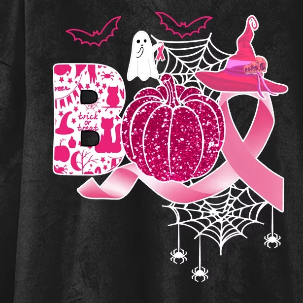 Boo Halloween Pumpkin Pink Ribbon Witch Ghost Breast Cancer Hooded Wearable Blanket