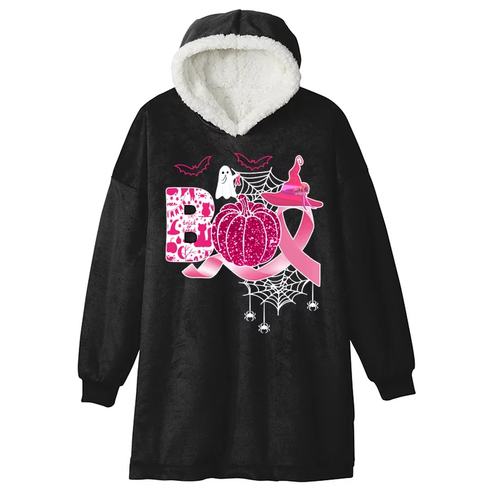 Boo Halloween Pumpkin Pink Ribbon Witch Ghost Breast Cancer Hooded Wearable Blanket