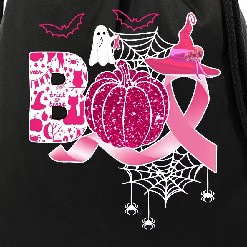 Boo Halloween Pumpkin Pink Ribbon Witch Ghost Breast Cancer Drawstring Bag