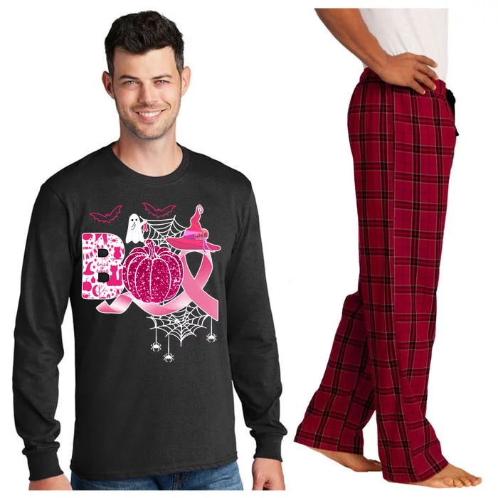 Boo Halloween Pumpkin Pink Ribbon Witch Ghost Breast Cancer Long Sleeve Pajama Set