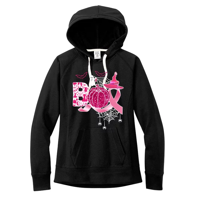 Boo Halloween Pumpkin Pink Ribbon Witch Ghost Breast Cancer Women's Fleece Hoodie