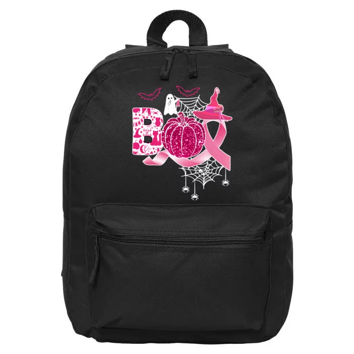 Boo Halloween Pumpkin Pink Ribbon Witch Ghost Breast Cancer 16 in Basic Backpack