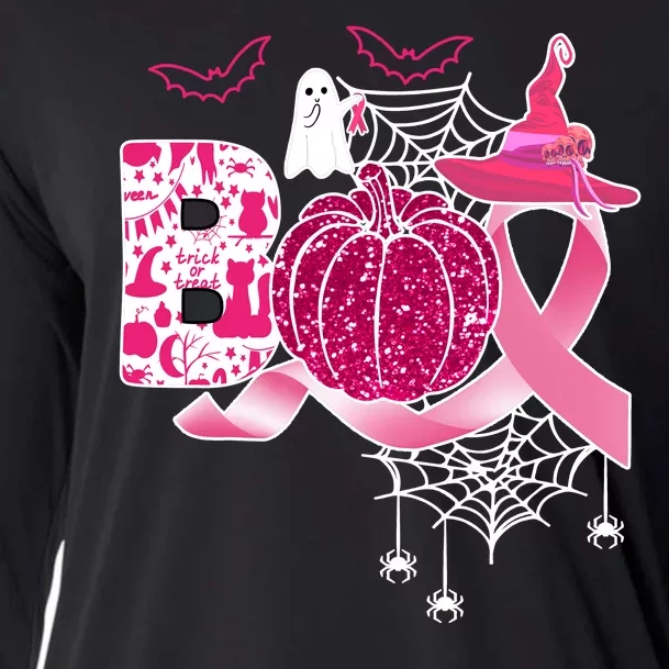 Boo Halloween Pumpkin Pink Ribbon Witch Ghost Breast Cancer Cooling Performance Long Sleeve Crew