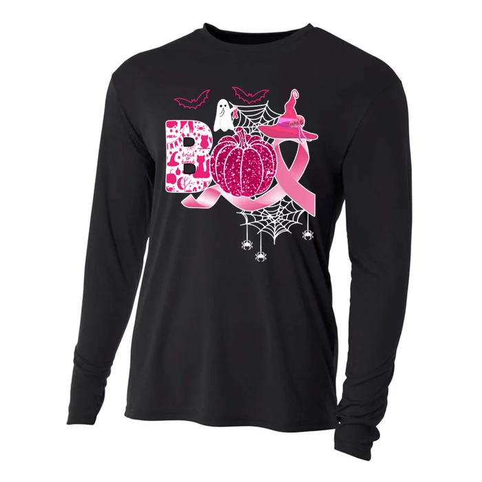 Boo Halloween Pumpkin Pink Ribbon Witch Ghost Breast Cancer Cooling Performance Long Sleeve Crew