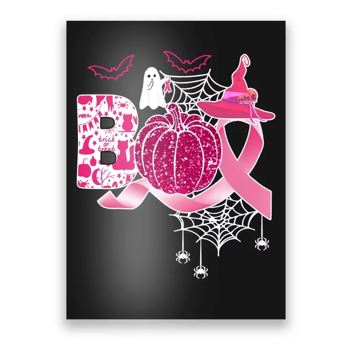 Boo Halloween Pumpkin Pink Ribbon Witch Ghost Breast Cancer Poster