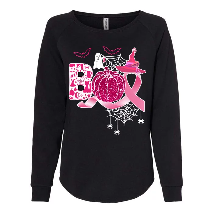 Boo Halloween Pumpkin Pink Ribbon Witch Ghost Breast Cancer Womens California Wash Sweatshirt