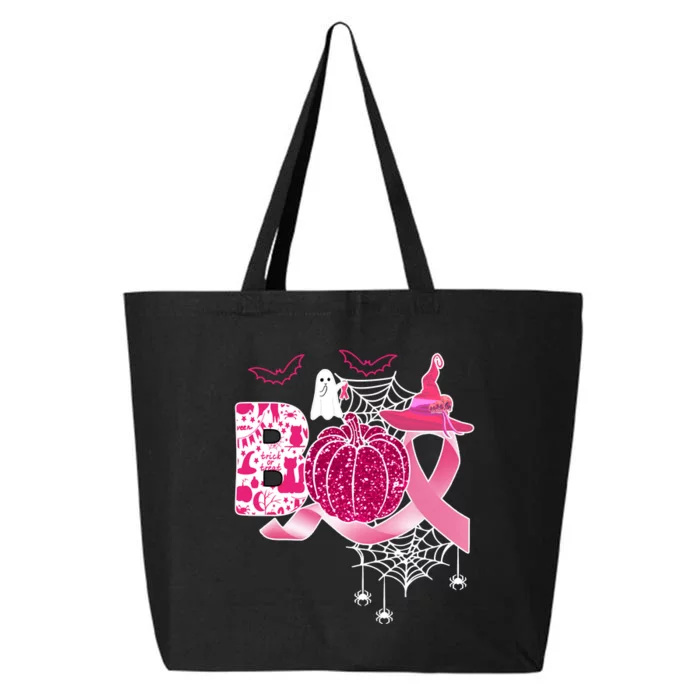 Boo Halloween Pumpkin Pink Ribbon Witch Ghost Breast Cancer 25L Jumbo Tote