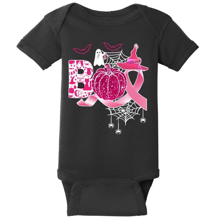 Boo Halloween Pumpkin Pink Ribbon Witch Ghost Breast Cancer Baby Bodysuit