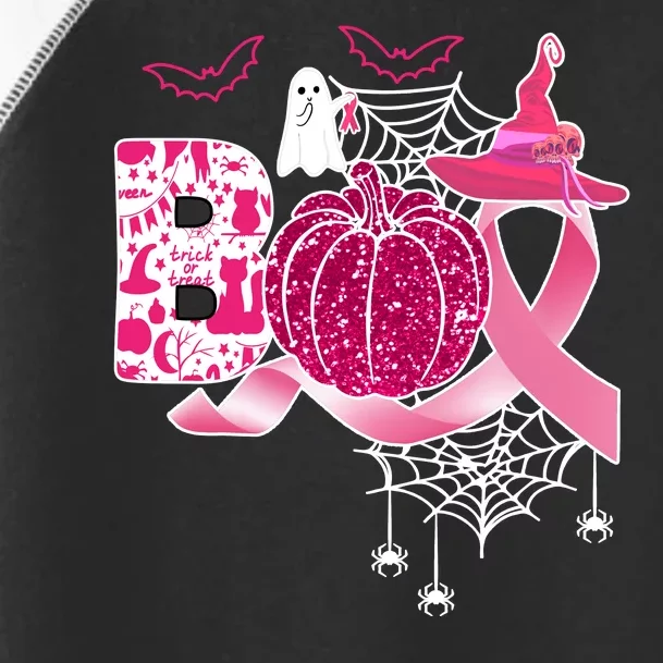 Boo Halloween Pumpkin Pink Ribbon Witch Ghost Breast Cancer Toddler Fine Jersey T-Shirt