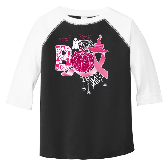 Boo Halloween Pumpkin Pink Ribbon Witch Ghost Breast Cancer Toddler Fine Jersey T-Shirt