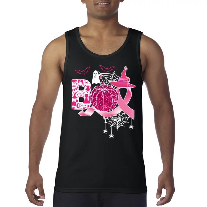 Boo Halloween Pumpkin Pink Ribbon Witch Ghost Breast Cancer Tank Top