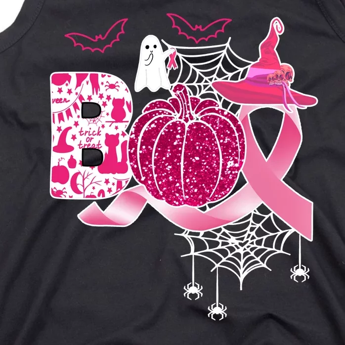 Boo Halloween Pumpkin Pink Ribbon Witch Ghost Breast Cancer Tank Top