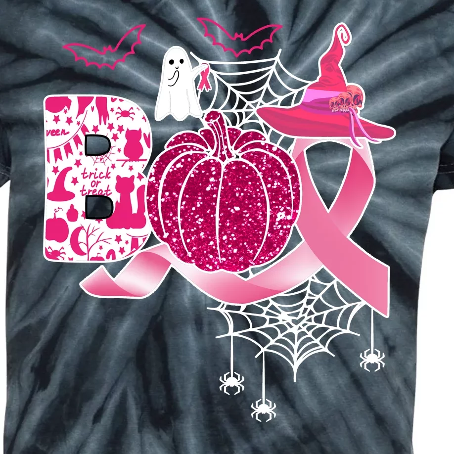 Boo Halloween Pumpkin Pink Ribbon Witch Ghost Breast Cancer Kids Tie-Dye T-Shirt