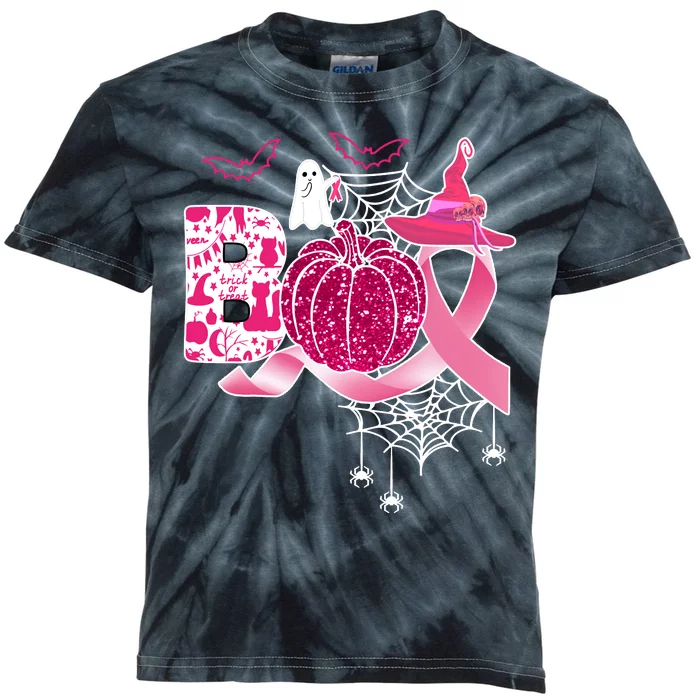 Boo Halloween Pumpkin Pink Ribbon Witch Ghost Breast Cancer Kids Tie-Dye T-Shirt