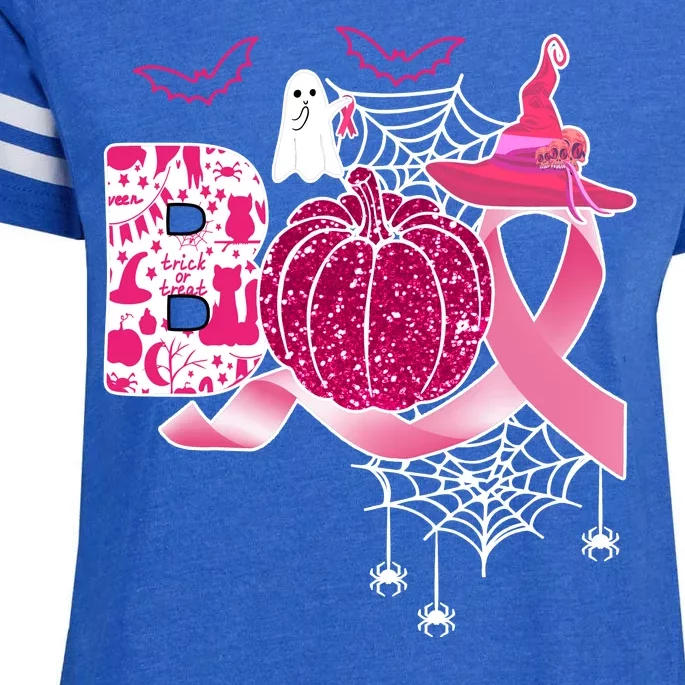 Boo Halloween Pumpkin Pink Ribbon Witch Ghost Breast Cancer Enza Ladies Jersey Football T-Shirt