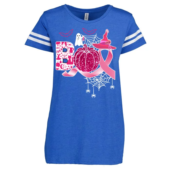 Boo Halloween Pumpkin Pink Ribbon Witch Ghost Breast Cancer Enza Ladies Jersey Football T-Shirt