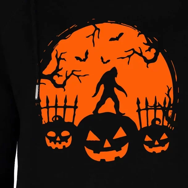 Bigfoot Halloween Pumpkin Head Horror Spooky Womens Funnel Neck Pullover Hood