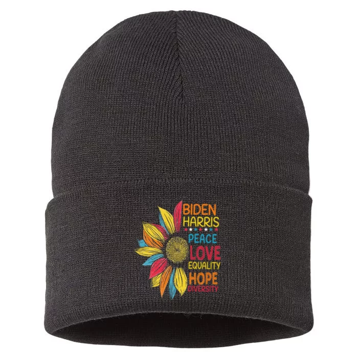 Biden Harris Peace Love Equality Hope Diversity Sustainable Knit Beanie