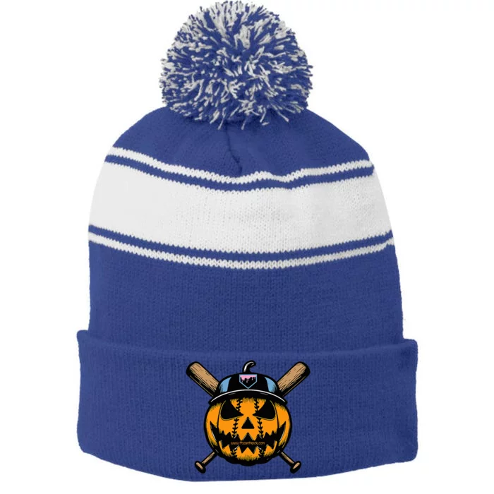 B.A.S.E.B.A.L.L Home Plate Drip Halloween Pumpkin Stripe Pom Pom Beanie