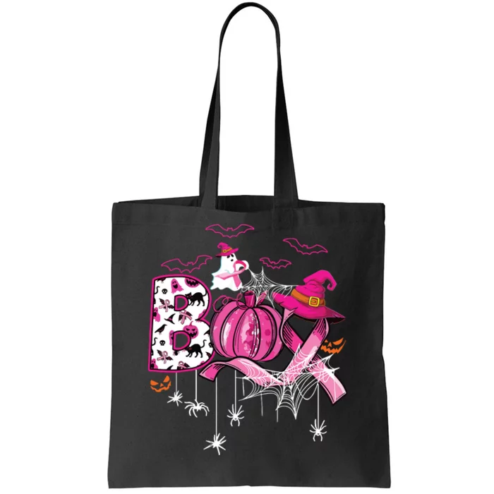 Boo Halloween Pumpkin Ribbon Witch Breast Cancer Tote Bag