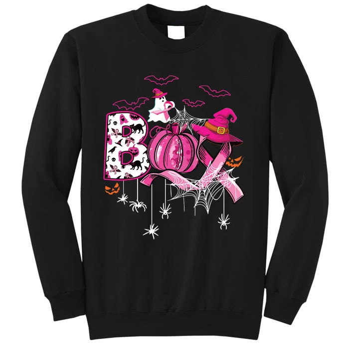 Boo Halloween Pumpkin Ribbon Witch Breast Cancer Tall Sweatshirt