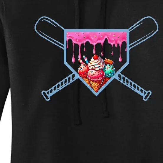 B.A.S.E.B.A.L.L Home Plate Social Club For Boy Ice Cream Drip Women's Pullover Hoodie