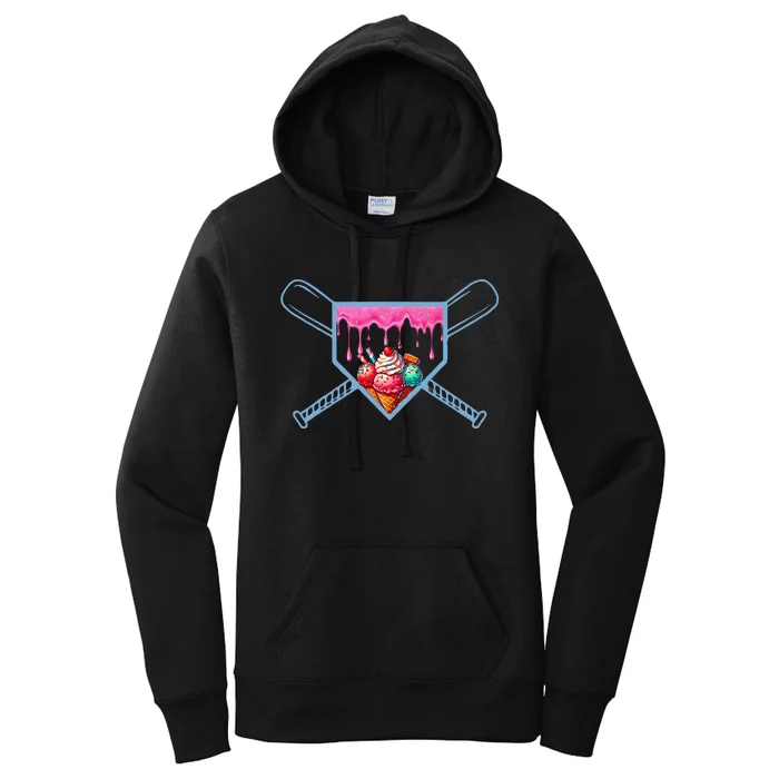 B.A.S.E.B.A.L.L Home Plate Social Club For Boy Ice Cream Drip Women's Pullover Hoodie